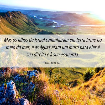 Picture 06 - Êxodo 14:29 BSL - Mas os filhos de Israel caminharam em terra firme - Bible Verse Picture