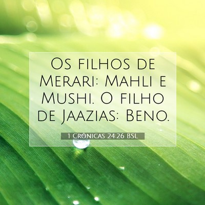 Picture 07 - 1 Crônicas 24:26 BSL - Os filhos de Merari: Mahli e Mushi. O filho de - Bible Verse Picture