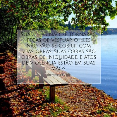 Picture 07 - Isaías 59:6 BSL - Suas teias não se tornarão peças de - Bible Verse Picture