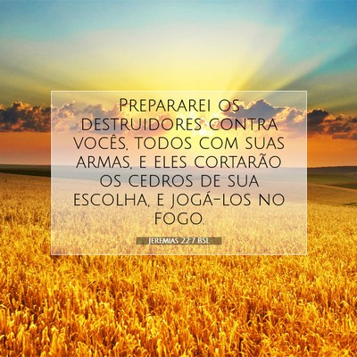 Picture 07 - Jeremias 22:7 BSL - Prepararei os destruidores contra vocês, todos - Bible Verse Picture