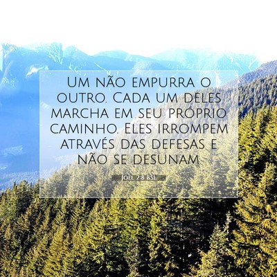 Picture 07 - Joel 2:8 BSL - Um não empurra o outro. Cada um deles marcha em - Bible Verse Picture