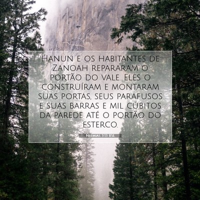Picture 07 - Neemias 3:13 BSL - Hanun e os habitantes de Zanoah repararam o - Bible Verse Picture