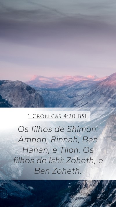 1 Crônicas 4:20 BSL Mobile Phone Wallpaper - Os filhos de Shimon: Amnon, Rinnah, Ben Hanan, e - Mobile Bible Verse Wallpaper