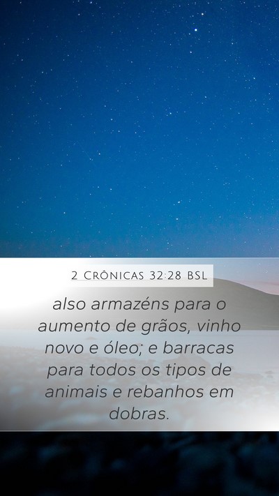 2 Crônicas 32:28 BSL Mobile Phone Wallpaper - also armazéns para o aumento de grãos, vinho - Mobile Bible Verse Wallpaper