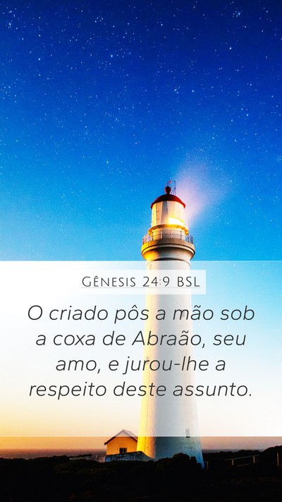 Gênesis 24:9 BSL Mobile Phone Wallpaper - O criado pôs a mão sob a coxa de Abraão, seu - Mobile Bible Verse Wallpaper